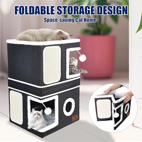 2 Story Cat House for Indoor Cats (Dark Grey / Double)