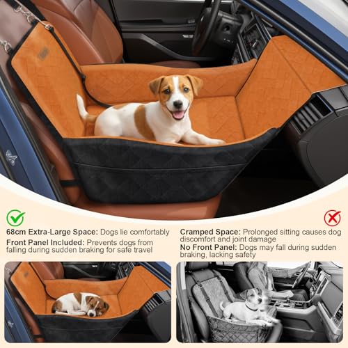 Elevated Dog Car Seat for Small and Medium Dogs Up to 35 lb (Black + Brown)