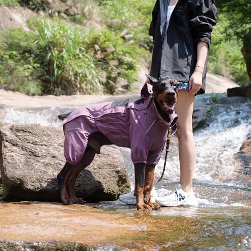 Waterproof Dog Raincoat with Removable Hood (Plum Purple / M (Back 14"))