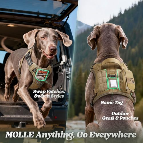Tactical Dog Harness for Large Dogs (L(Chest:22"-37",Neck:21.1"-30.3",Back:8.3") / Brown)
