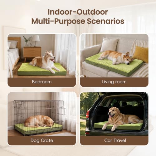 Waterproof Medium Dog Bed for Crate with Washable Cover (29.0"L x 18.0"W x 3.0"Th / Green)