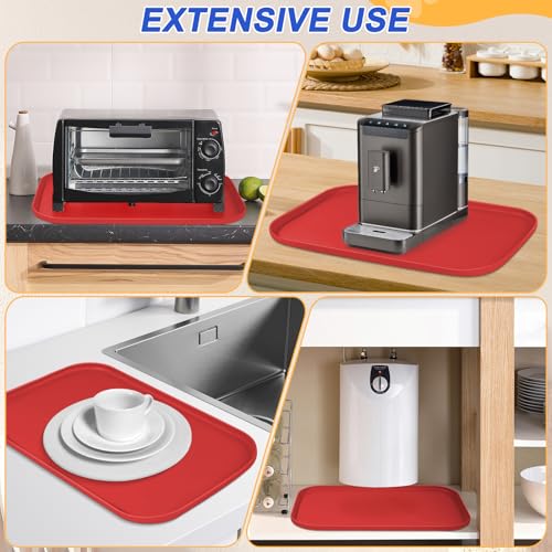 Waterproof Silicone Pet Food Mat with Raised Edge for Dog & Cat (Red / 19"L x 12"W)