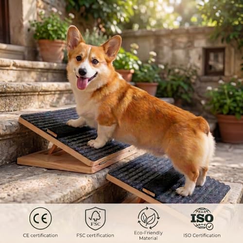 2 Pack Wooden Adjustable Dog Stairs Ramps