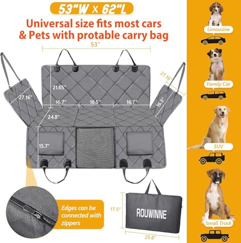 Hard Bottom Dog Car Seat Cover for Back Seat (L - For Cars/ Mid-Size SUV/ Small Truck / Grey)