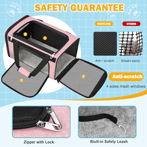 Large Cat Carrier Soft Sided Travel Pet Carrier Airline Approved (Pink)