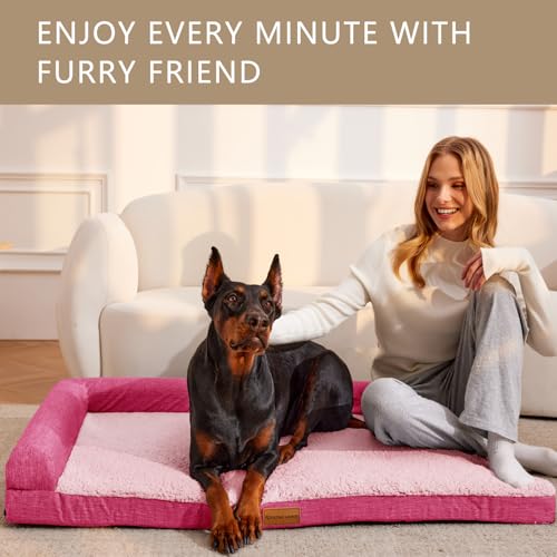 Orthopedic Large Dog Bed Washable Pet Sofa Bed 56''X40''Pink (Pink / 56"L x 40"W x 3.5"Th)