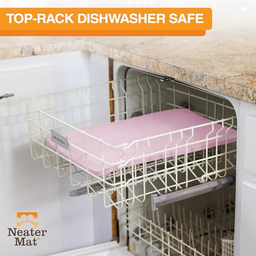 Neater Mat Pet Mats for Food and Water (24"L x 16"W / Light Pink)