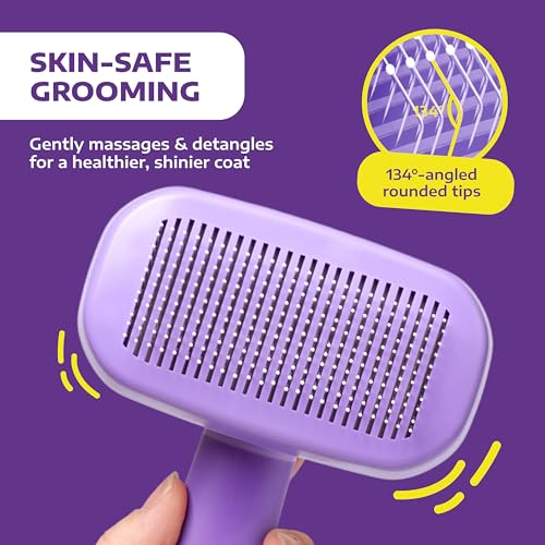 Self Cleaning Slicker Brush for Dogs and Cats (Purple)
