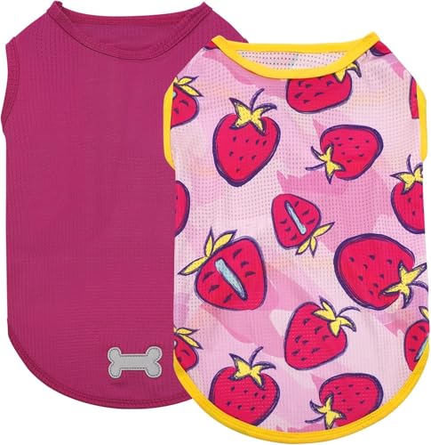 2Pack Dog Shirts for Small Dogs Breathable Mesh Tank Top (Small (4-7lbs) / 5# 2Pack (Strawberry+rose))