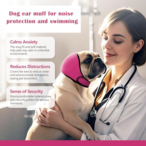 Dog Ear Cover for Bath and Swimming (M / Rose red)