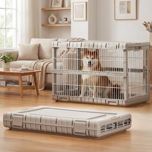 36" L Collapsible Dog Crate for Dogs (Beige / 36.42 x 24.2 x 26 in)