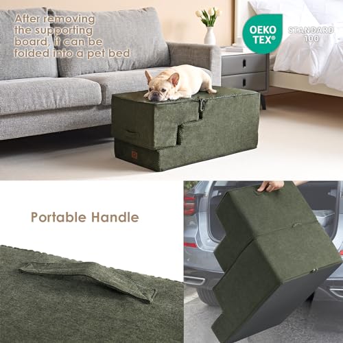 Dog Stairs for High Bed 22.5" H (Military Green / Standard 15.7" x 30" x 22.5")