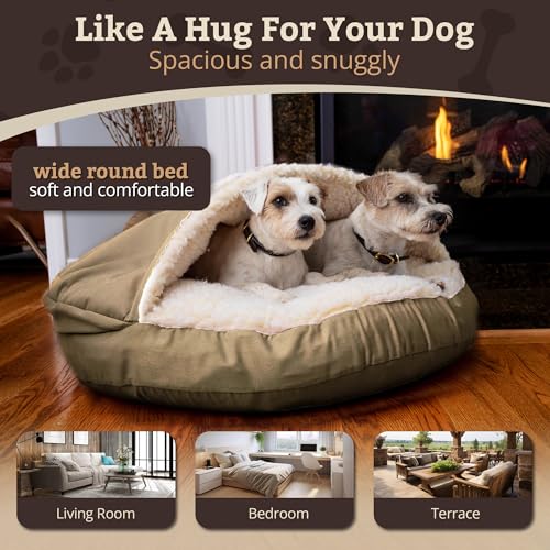 Cozy Cave Dog Bed (25.0"L x 25.0"W x 8.0"Th / Khaki)