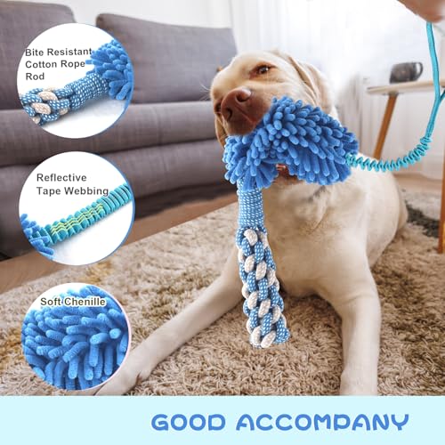 Dog Puppy Toys Dog Squeak Toys Plush Dog Toy with Dog Ropes Knots for Fun and Teeth Cleaning (Blue / Dog Bite Stick Toy)