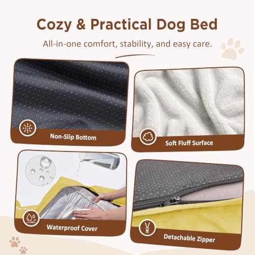 Waterproof Orthopedic Dog Beds for Large Sized Dog (36.0"L x 27.0"W x 8.0"Th / Spicy Mustard)