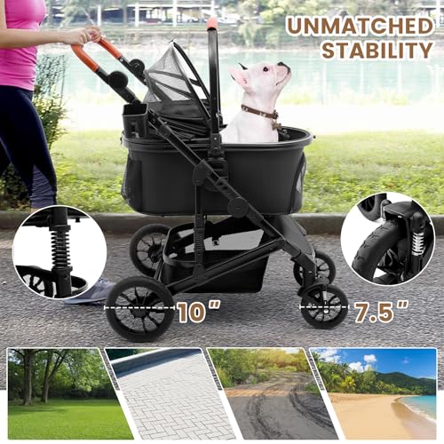 Dog Stroller with Detachable Carrier (Black)