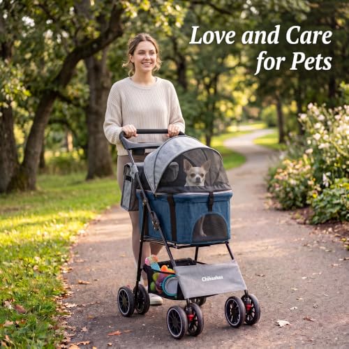 2-in-1 Foldable Pet Stroller 4-Wheel for Small Dogs,Light Gray+Kale Green (Light Gray+Kale Green)