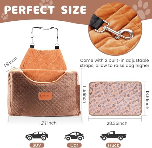Memory Foam Booster Dog Car Seat with Washable Removable Cover (Brown / Small)
