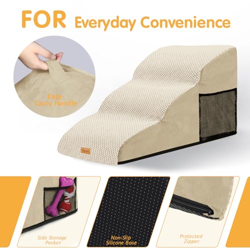 High Density Extended Foam Dog Ramp&Steps 3 Tiers (Beige / 33.1*15.7*15.7)