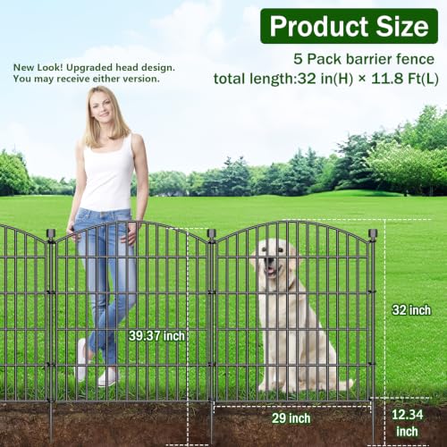 5 Panel No Dig Decorative Garden Fence 32" H x 11.8'L Outdoor Dog Barrier (32 in(H) X 11.8 ft(L))