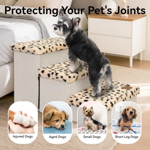 Dog Stairs with Storage (Beige Leopard Lids No Condo / 3)
