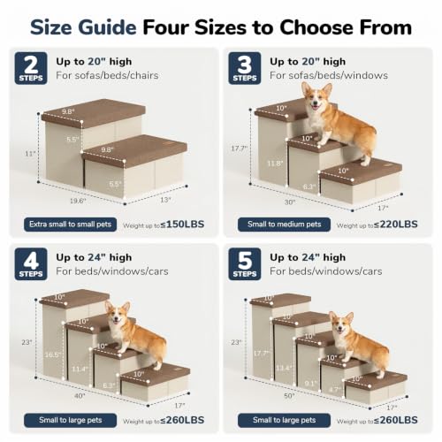 5 Step Wide Dog Stairs with Storage 23" H (Brown / 50"D x 17"W x 23"H)