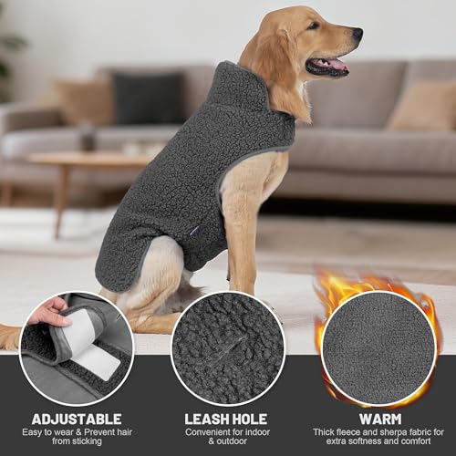Warm Dog Coat Reversible Dog Jackets for Large Dogs (XX-Large (38-65lbs) / Dark Grey)