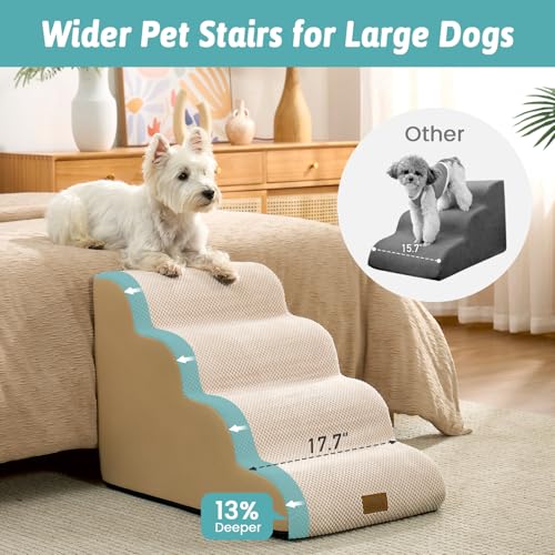 Wide Dog Stairs for Small Dog 19.7" H (Beige / Wide:17.7"x28"x19.7")