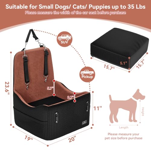 Dog Booster Car Seat with Patented Safety System (Black/Brown / Medium)