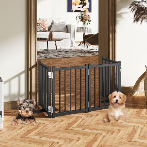 Short Dog Gate Indoor (Black / 4 Panel-16''H, Up to 48’’ W)