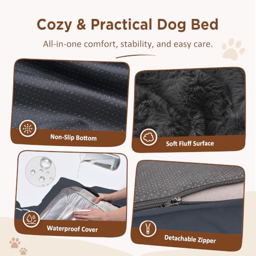 Waterproof Orthopedic Dog Bed for Extra Large Dogs (42.0"L x 30.0"W x 8.5"Th / Dark Grey)