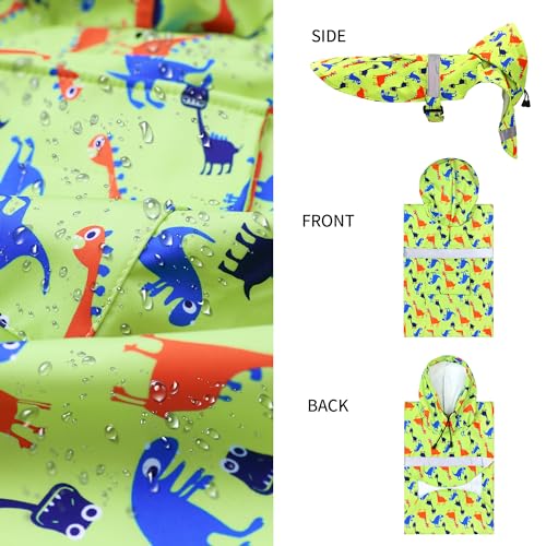 Large Dog Raincoat Adjustable (Large (Pack of 1) / Green Dinosaur)
