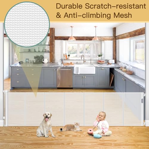 Reinforced 200 Inch Retractable Baby Gates Extra Wide Baby Gate for Large Openings (White / 37" Tall x 200" Wide（ With Reinforced Bar ）)