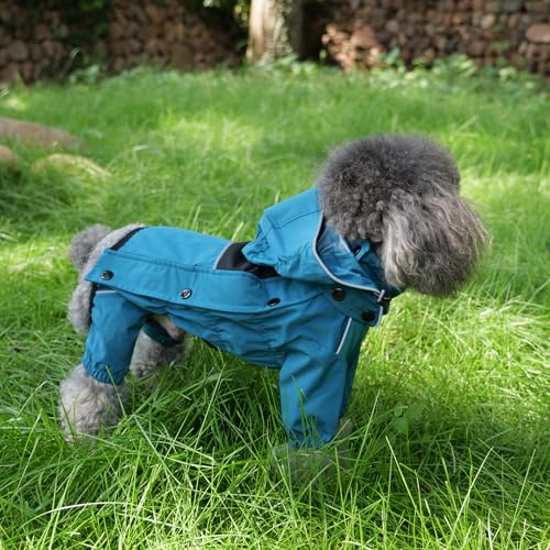 Waterproof Dog Raincoat with Removable Hood (Ocean Teal / XS (Back 10.5"))