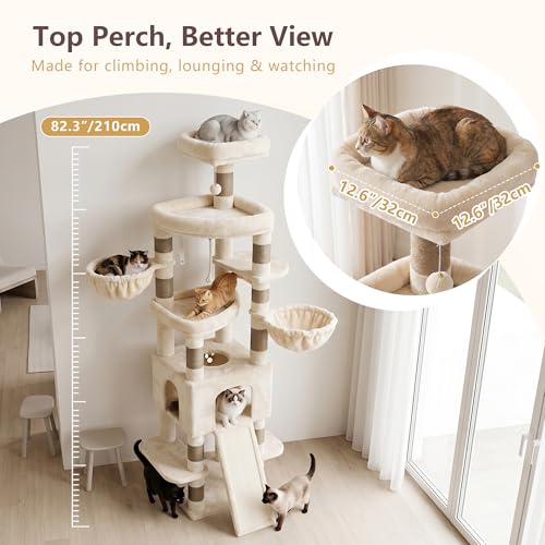 Cat Tree 82.7″ Extra Tall Cat Tower for Large Cats Adult HCT063MJ (82.7 inch / Beige)