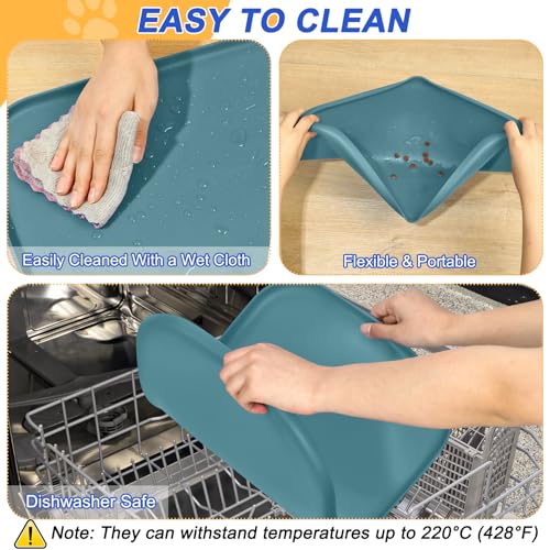 Waterproof Silicone Pet Food Mat with Raised Edge for Dog & Cat (Slate Blue / 22"L x 14"W)