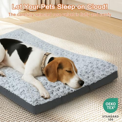 Deluxe Washable Dog Bed for Small Dogs Dog Crate Mat 23 Inch Comfy Fluffy Kennel Pad Anti (23.0"L x 17.0"W x 3.5"Th / Grey)
