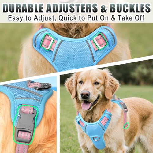 Dog Harness for Medium Sized Dog No Pull Dog Vest ID Tag Pocket (Baby Blue & Baby Pink / Medium)