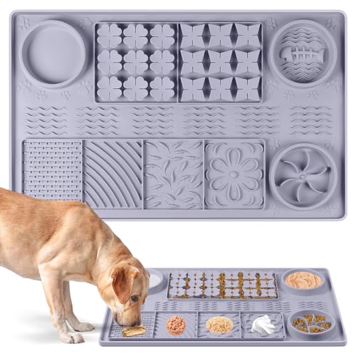 Silicone Lick Mat for Dogs 32"x 20" Large Slow Feeder Mat (Grey:32"x20")
