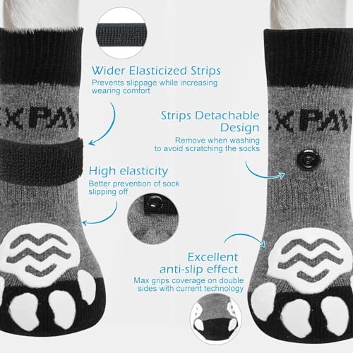 6PCS Anti Slip Dog Socks to Prevent Licking Paws (X-small (6 Count) / Black Grey)
