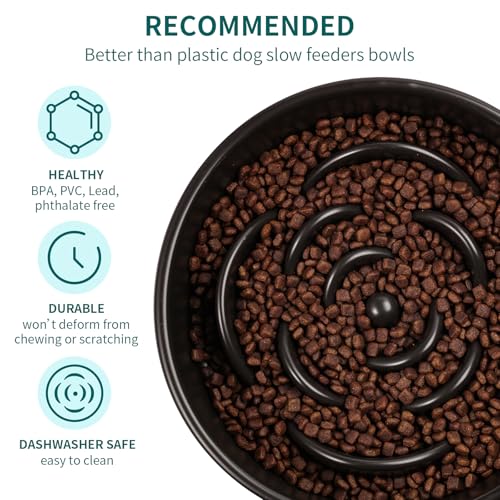Black Ceramic Dog Bowl Slow Feeder for Medium and Large Breed (8.26 In Black Slow Feeder Bowl / Black)