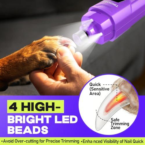 Whisper Quiet Dog Nail Grinder 50%More Power for Sensitive Dogs (Purple)
