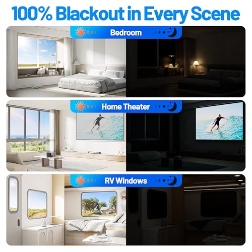 Linen Blackout Curtains for Bedroom Portable 45"×59" Black Out Window Cover (Black / 59"W x 45"H)