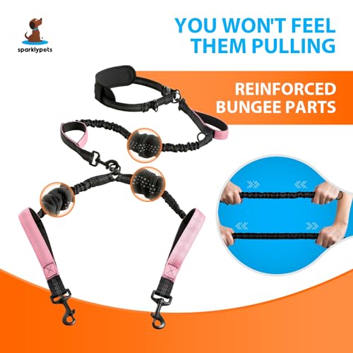 Hands Free Dual Dog Leash (Pink / 2 dogs M/L)