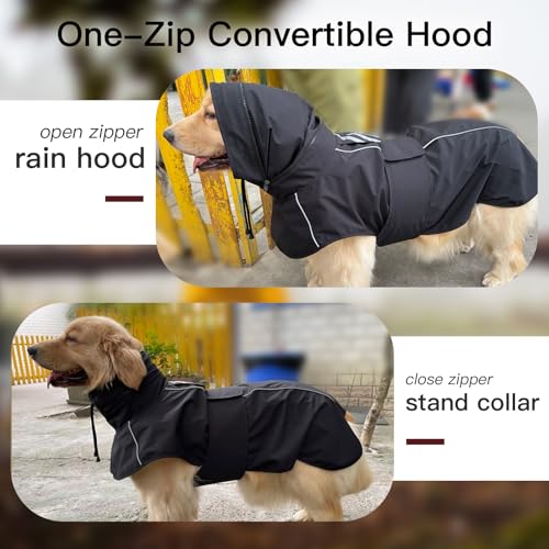 Reflective Waterproof Dogs Rain Coats with Hood (Black / XL)