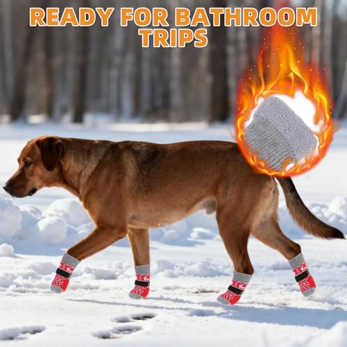 Dog Socks to Prevent Licking Paws (Red Fleece / Medium (4 Pack))