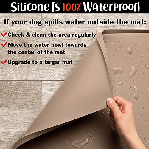 Dog Food Mat Waterproof Dog Bowl Mat for Food and Water (23.6"L x 15.7"W / Taupe)