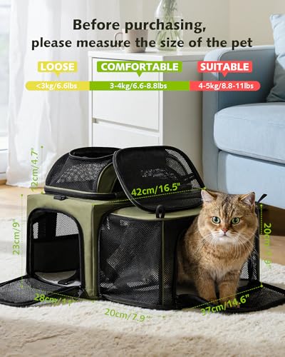Top Expandable Airline Approved Pet Carrier for Cats (Olive Green)