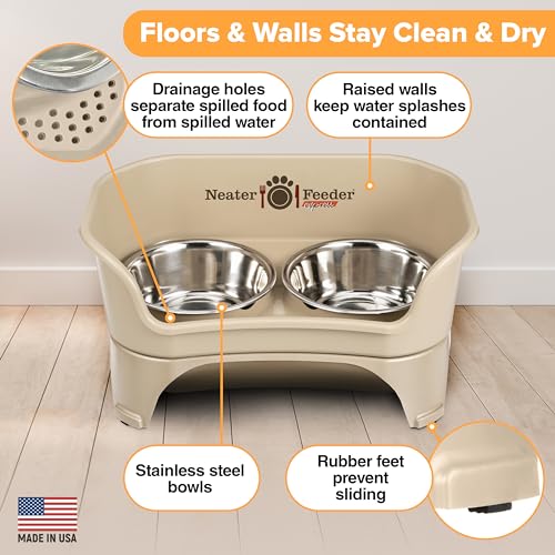 Express Mess Proof Dog Bowls Elevated for Medium to Large Sized Breed (Medium to Large w/ Standard Bowls / Almond)
