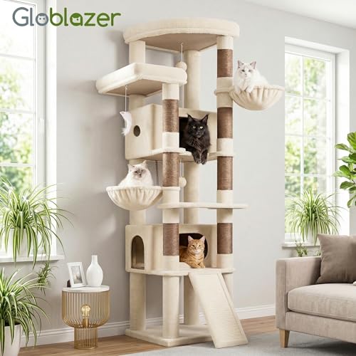 80in Tall Extra Large Heavy Duty Corner Cat Tree Tower (Beige)